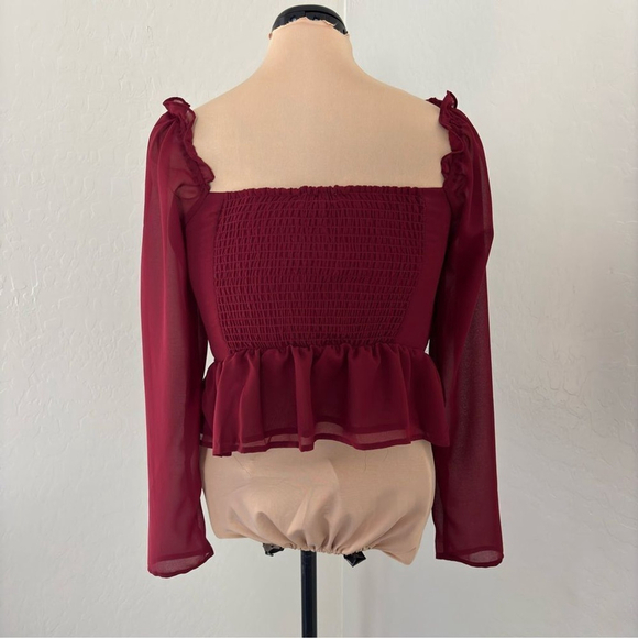 Vigoss Red Cherry Chiffon Ruffled Top Size M Long Sleeve Blouse Shirt NWT - Picture 8 of 15